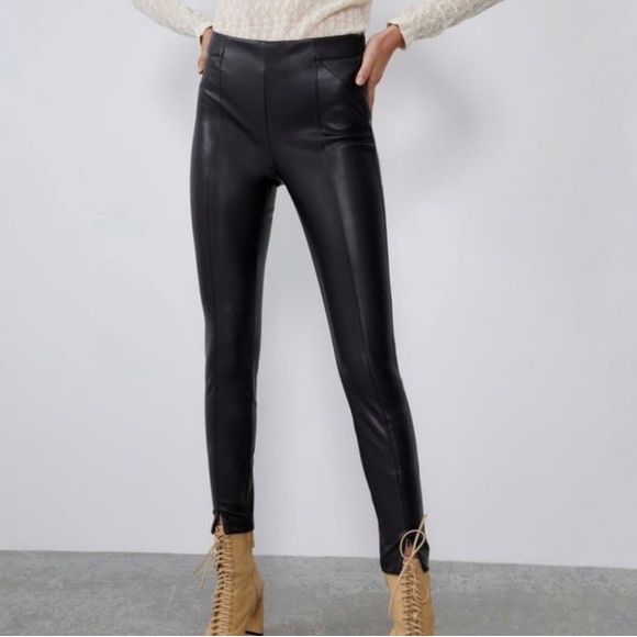Zara Black Leather Leggings - Picture 4 of 9